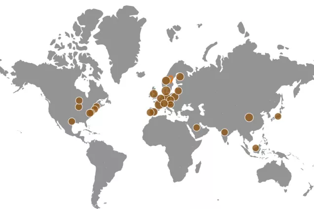 Map pointing some of the divisions partners. Illustration.